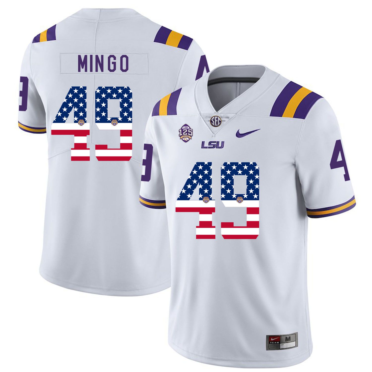 Men LSU Tigers 49 Mingo White Flag Customized NCAA Jerseys